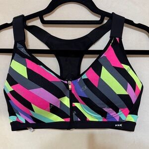 VSX NWOT Neon Stripe Front-Zip Sports Bra - Black, Pink, Lime, Purple, Blue